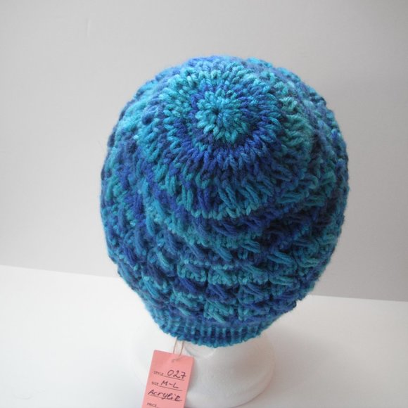 Hand Knitted Hat Toque Adult Size - L-M Acrylic Blue - 027 Hand knit by me - Picture 3 of 8